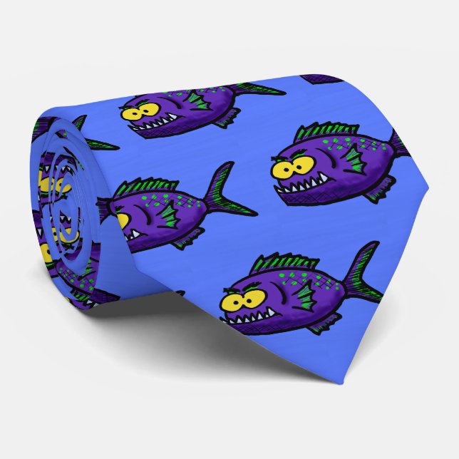 Cartoon Piranha Krawatte (Gerollt)