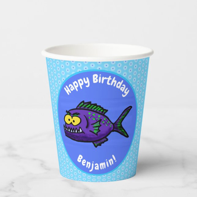 Cartoon Piranha Pappbecher (Vorderseite)