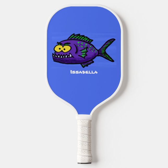 Cartoon Piranha Pickleball Schläger (Vorderseite)