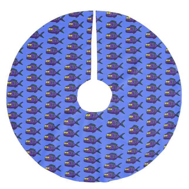 Cartoon Piranha Polyester Weihnachtsbaumdecke (Vorderseite)