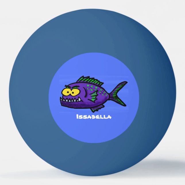 Cartoon Piranha Tischtennisball (Vorderseite)
