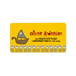 Cartoon Pirate Ship, Skulls & Bones Adressmarken Adressaufkleber