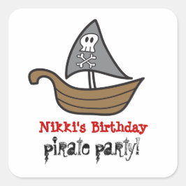Cartoon Pirate Ship Skulls & Bones Party Aufkleber