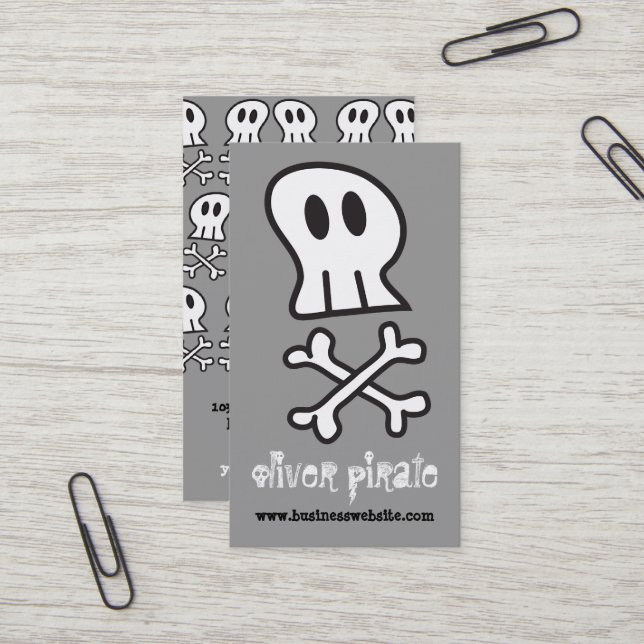 Cartoon Pirate Ship Skulls Knochen Spaß farbenfroh Visitenkarte (Vorderseite/Rückseite Beispiel)