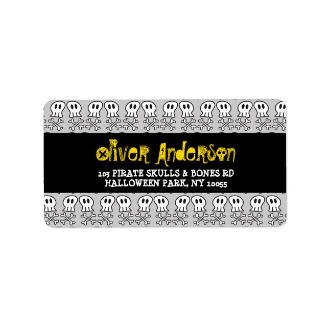 Cartoon Pirate Skulls & Bones Halloween-Adresse Adressaufkleber (Vorne)