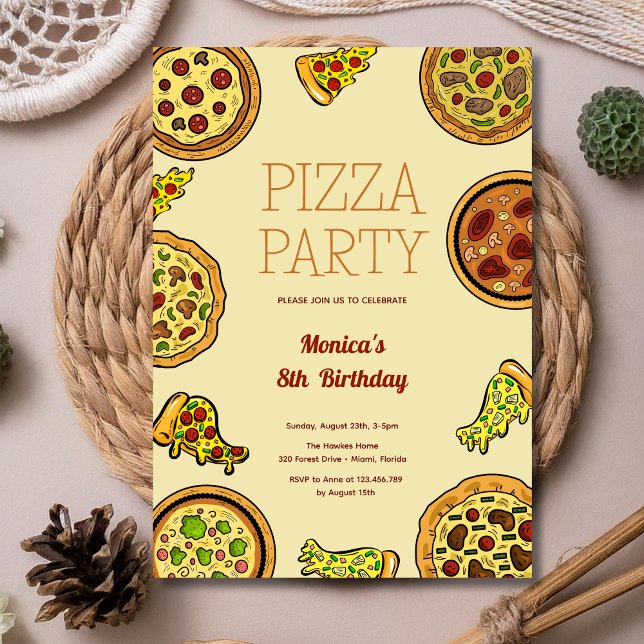 Cartoon Pizza Party Geburtstag Einladung (Von Creator hochgeladen)