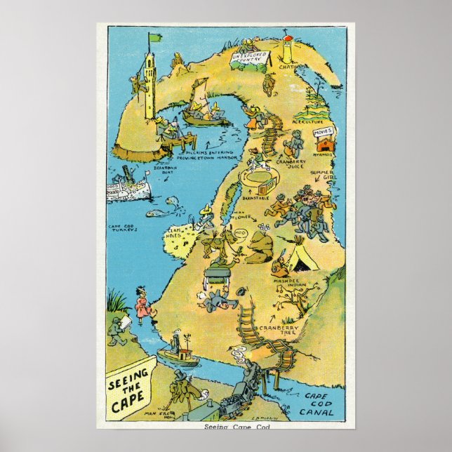 Cartoon Points of Interest on Cape Cod Poster (Vorne)