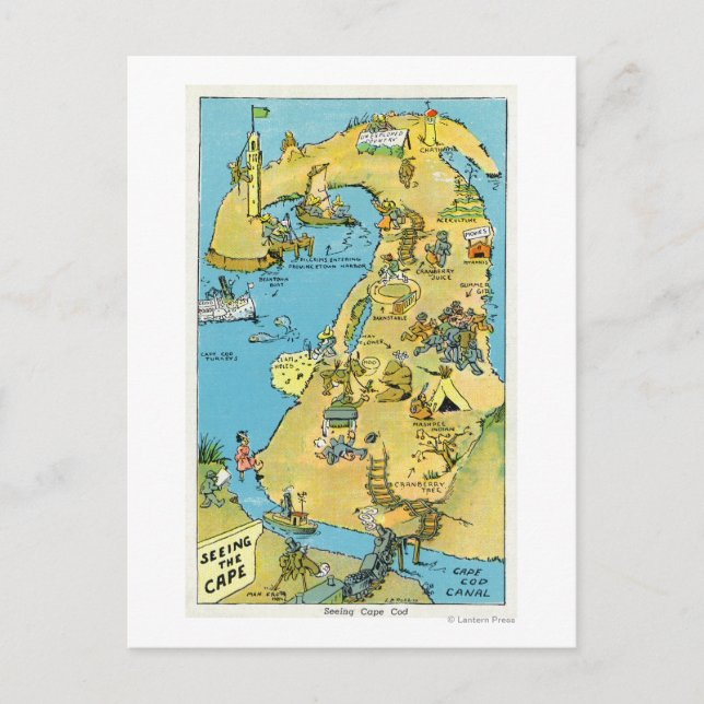 Cartoon Points of Interest on Cape Cod Postkarte (Vorderseite)