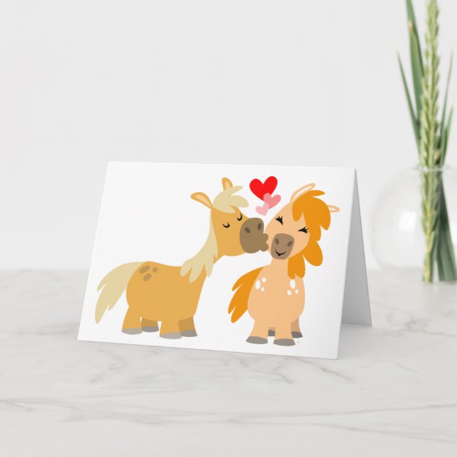 Cartoon Ponies en amour carte de voeux (Devant)