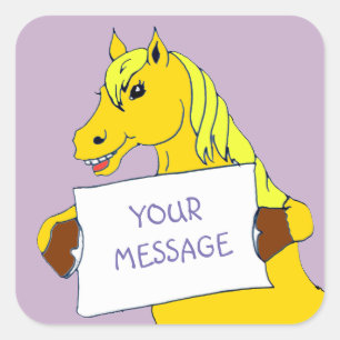 Cartoon Pony mit Meldung Quadratischer Aufkleber