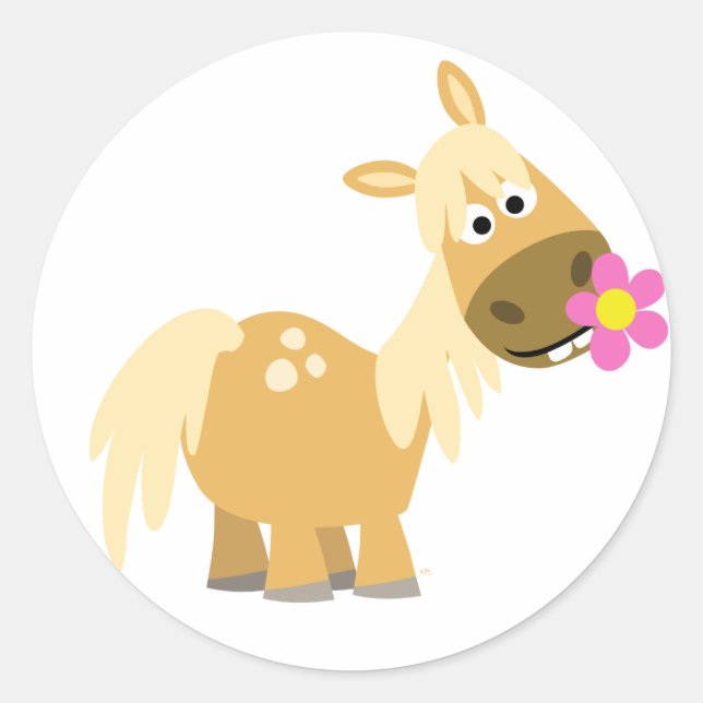 Cartoon Pony und Blume Aufkleber (Vorderseite)