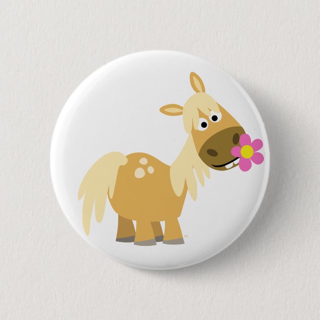 Cartoon Pony und Blume Taste Abzeichen Button (Vorderseite)