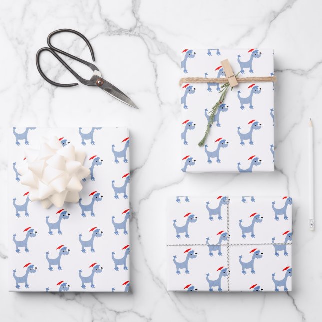 Cartoon Poodle Posh Paws Weihnachten  Geschenkpapier Set (Vorderseite)