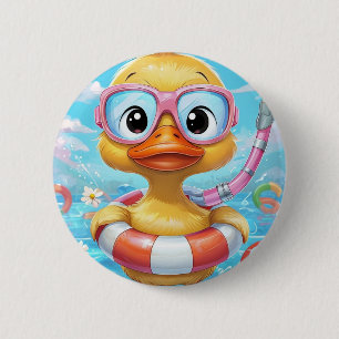 Cartoon Pool Party Dusche mit Schnorchel und Schwi Button