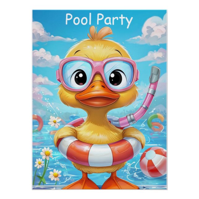 Cartoon Pool Party Dusche mit Schnorchel und Schwi Poster (Vorderseite)