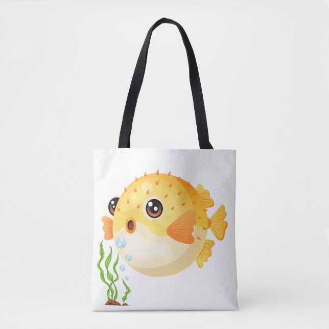 Cartoon Puffer Fisch mit Algen Tasche (Vorderseite)