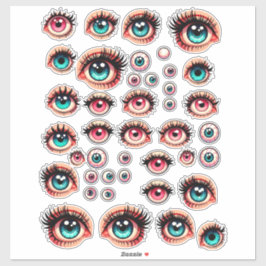 Cartoon Puppen Augen farbige Illustrationen Kunst Aufkleber