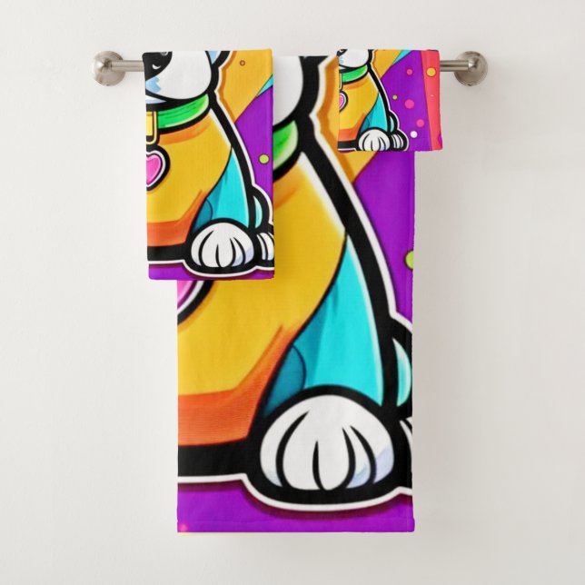 Cartoon Puppy Art Print Badhandtuch Set (Insitu)