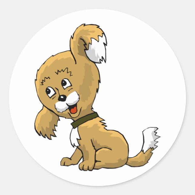Cartoon Puppy Runder Aufkleber (Vorderseite)