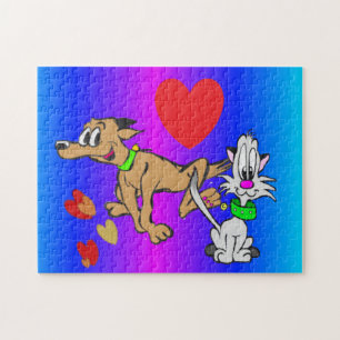 Cartoon Puzzle: Hund und Katze