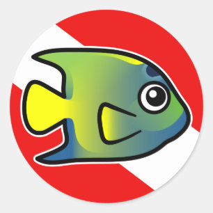 Cartoon Queen Angelfish Dive Flag Runder Aufkleber