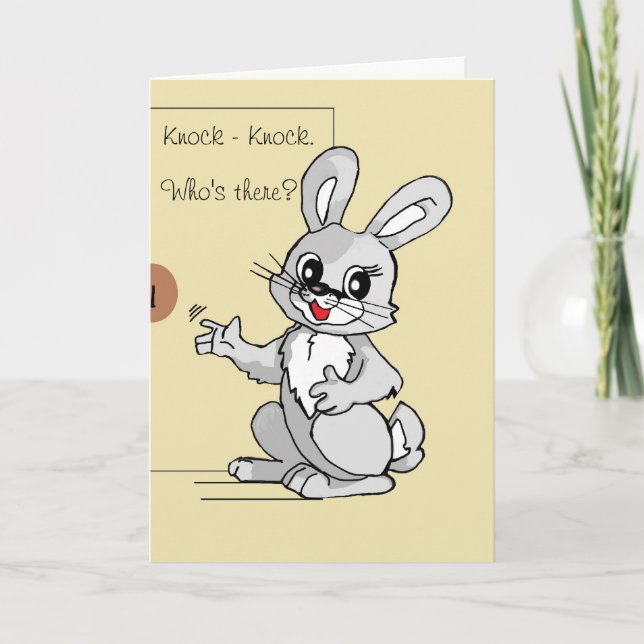 Cartoon Rabbit Knock-Knock Carte de voeux (Devant)
