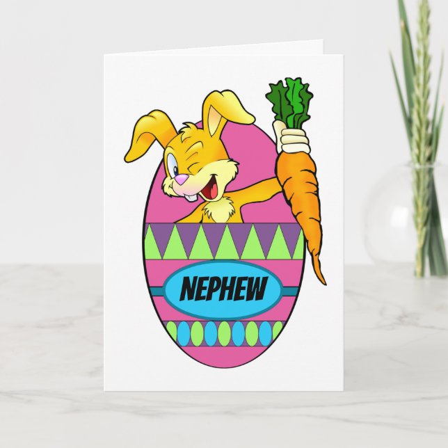 Cartoon Rabbit mit Karotte für Nephew zu Ostern Karte (Vorderseite)