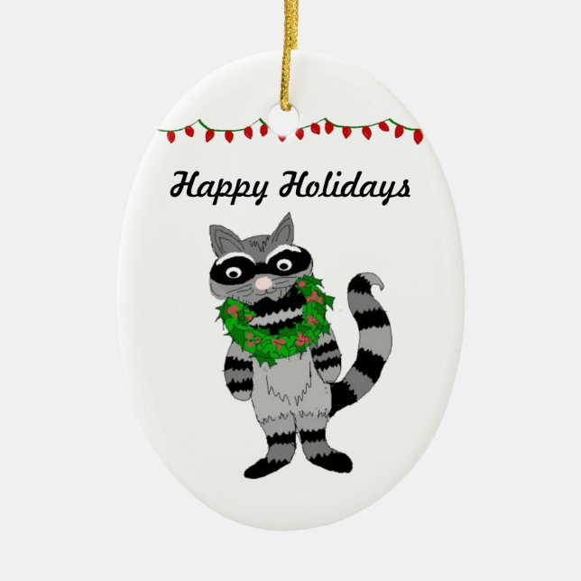 Cartoon Raccoon Decked für den Urlaub Keramikornament (Vorne)