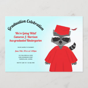 Cartoon Raccoon Red Black Blue Kid Abschluss Einladung