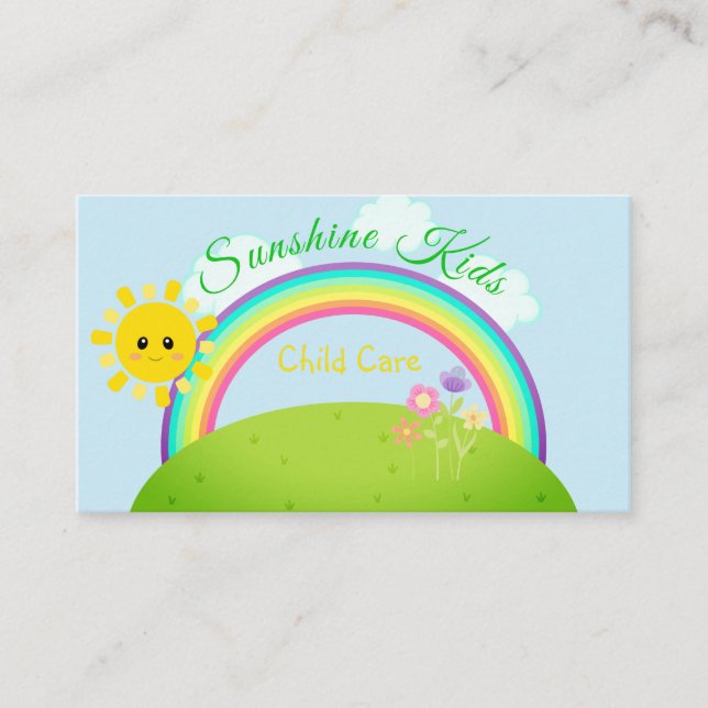 Cartoon Rainbow und Sunshine Child Daycare Visitenkarte (Vorderseite)