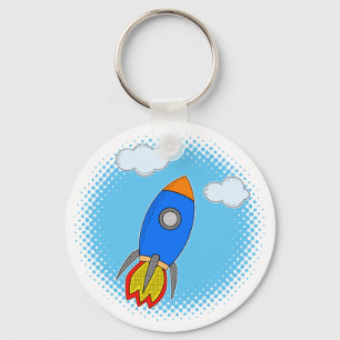 Cartoon-Rakete in Blue Sky-Halftones Schlüsselanhänger