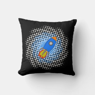 Cartoon-Rakete mit Halftones-Galaxie Kissen