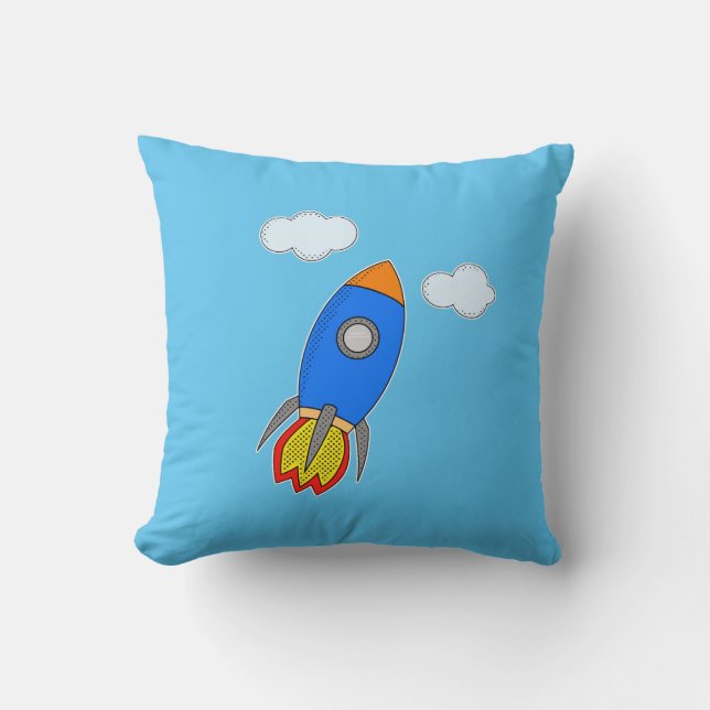 Cartoon-Rakete und Wolken Kissen (Vorderseite)