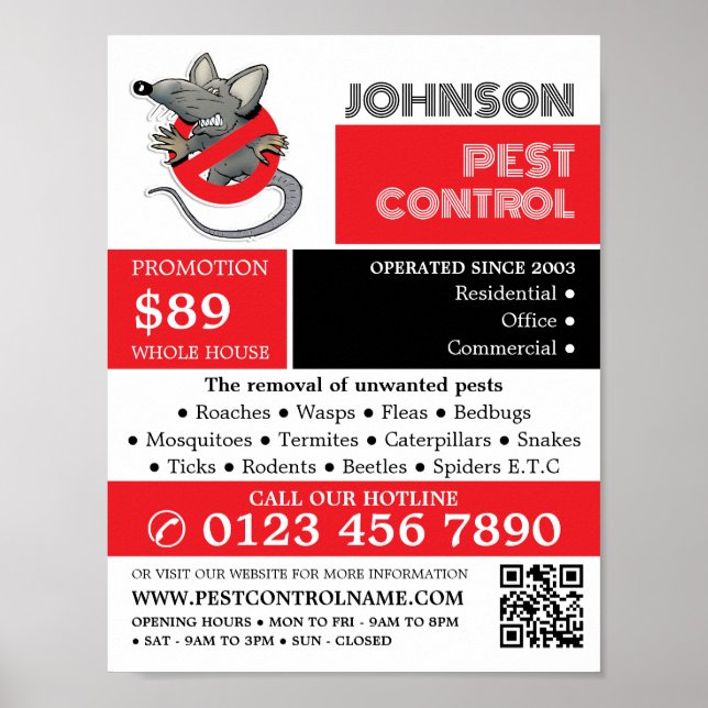 Cartoon Rat Logo - Werbung für Schädlinge und Kont Poster (Vorne)