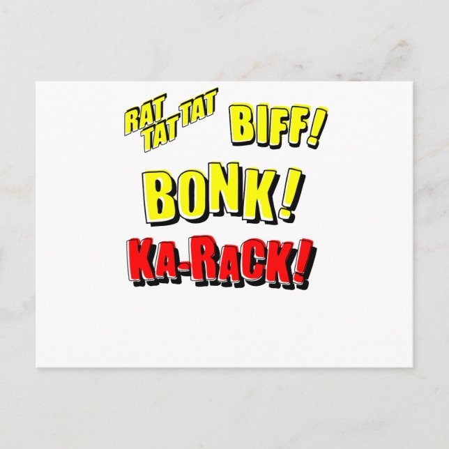 Cartoon RAT TAT TAT, BIFF! BONK! KA-RACK! Postkarte (Vorderseite)