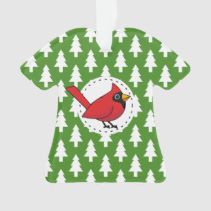 Cartoon Red Kardinal auf Green White Pines Muster Ornament