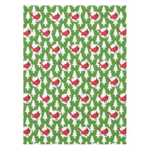 Cartoon Red Kardinal auf Green White Pines Muster Tischdecke