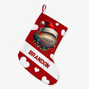 Cartoon Red Merry American Football Name Kleiner Weihnachtsstrumpf