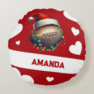 Cartoon Red Merry American Football Name Rundes Kissen