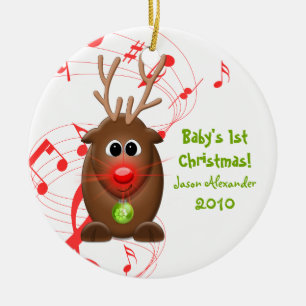 Cartoon Reindeer Babys Premier ornement de Noël