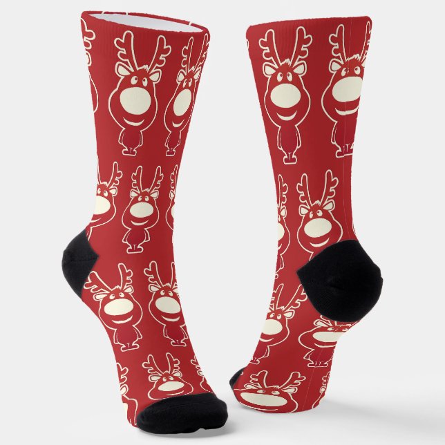 Cartoon Reindeer Red Pattern Socken (Gewinkelt)