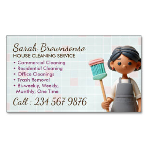 Cartoon Reinigung Janitorial Lady Tile Waschen Magnetische Visitenkarte