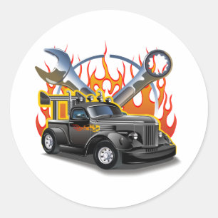Cartoon Retro-frisierte Auto Runder Aufkleber