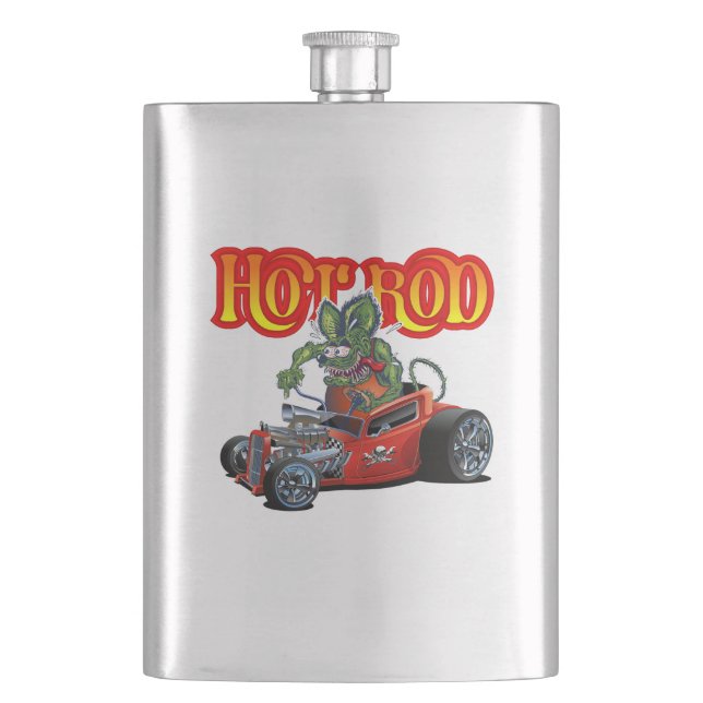 Cartoon-Retro-Hot-Rod Flachmann (Vorderseite)