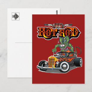 Cartoon Retro-Hot-Rod Postkarte