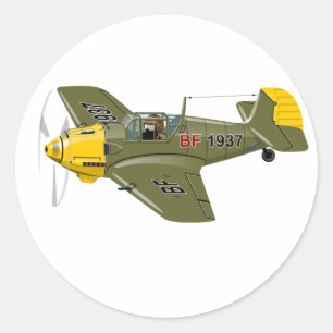 Cartoon-Retro-Kämpfer Flugzeug Runder Aufkleber