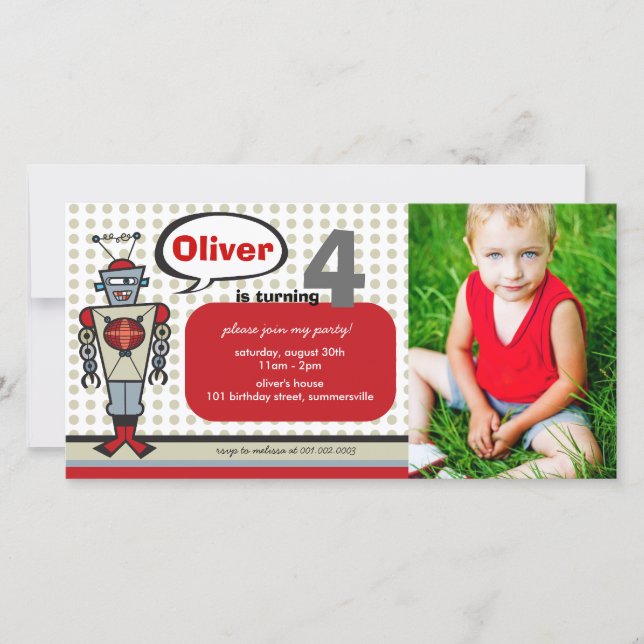 Cartoon Retro Robot Niedlich Kids Junge Geburtstag (Vorderseite)