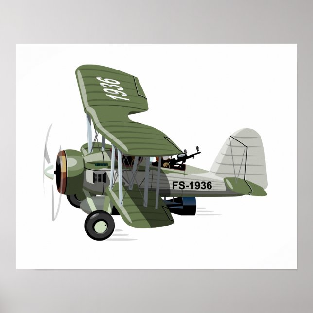 Cartoon-Retroflugzeug Poster (Vorne)