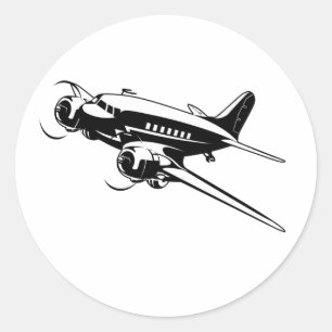 Cartoon-Retroflugzeug Runder Aufkleber