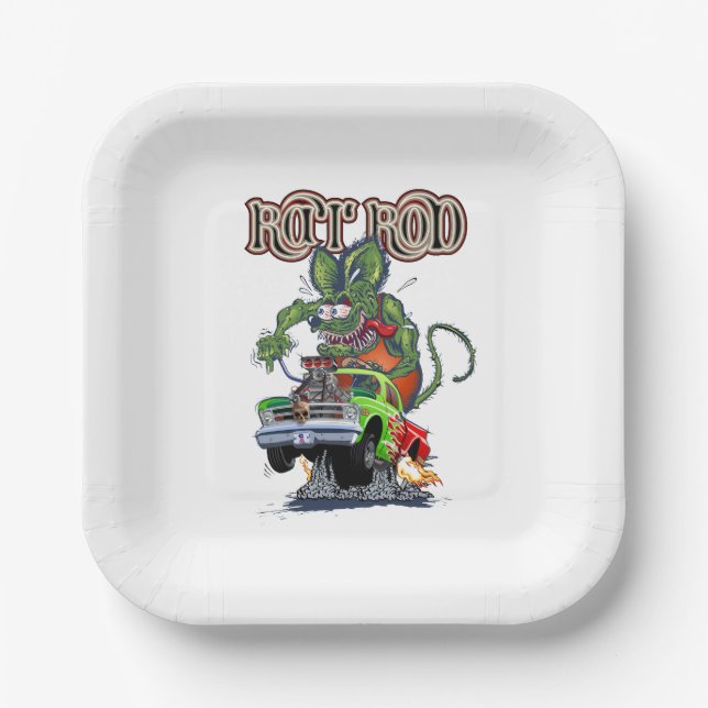 Cartoon Retrorat Pappteller (Vorderseite)